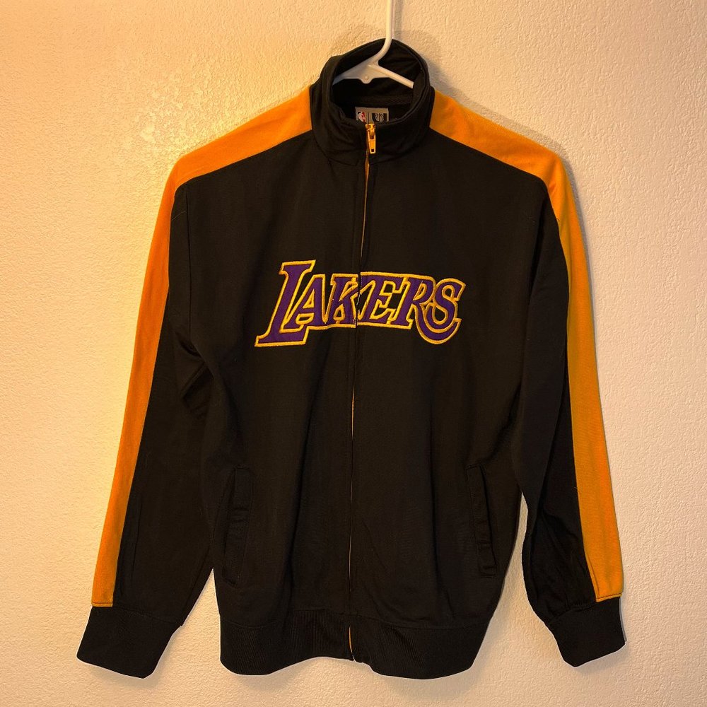 NBA L.A. Lakers Youth sz 14/16 Jacket Net-Dri Black Gold Purple zip pockets GUC